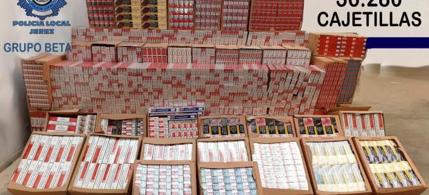 Tabaco de contrabando intervenido en Jerez
