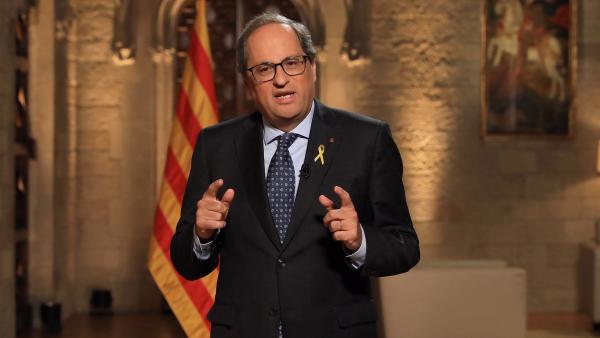 El president Torra durante el mensaje institucional de la Diada. El president Torra durante el mensaje institucional de la Diada.