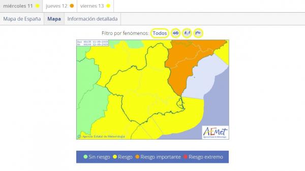 Mapa aviso amarillo en toda la Región por viento, fenóemnos costeros y lluvia Mapa aviso amarillo en toda la Región por viento, fenóemnos costeros y lluvia
