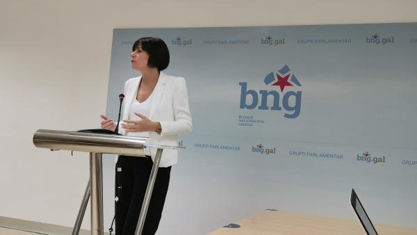 La portavoz nacional del BNG, Ana Pontón, en una rueda de prensa en el Parlamento de Galicia. La portavoz nacional del BNG, Ana Pontón, en una rueda de prensa en el Parlamento de Galicia.