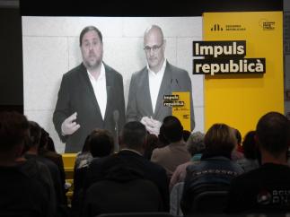 Oriol Junqueras y Raül Romeva en un acto electoral durante las pasadas elecciones.