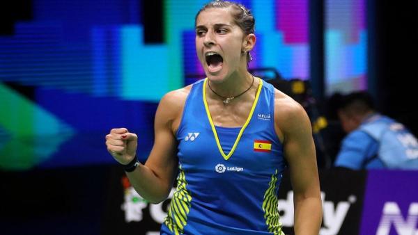 La española Carolina Marín celebrando un punto en la final del Mundial de bádminton de 2018, celebrado en Nanjing (China). La española Carolina Marín celebrando un punto en la final del Mundial de bádminton de 2018, celebrado en Nanjing (China).