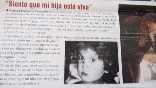 Recorte de un periódico dos años después de su desaparición Recorte de un periódico dos años después de su desaparición