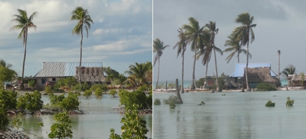 Una imagen de Eita, en la isla de Tarawa, en 2010 y, la segunda, en 2017