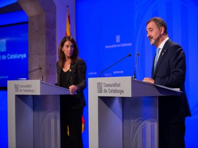 Los consellers Meritxell Budó y Alfred Bosch, tras el Consell Executiu