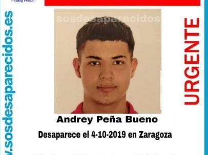 Andrey Peña Bueno, el joven desaparecido en Zaragoza.