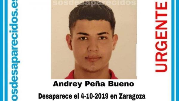 Andrey Peña Bueno, el joven desaparecido en Zaragoza. Andrey Peña Bueno, el joven desaparecido en Zaragoza.