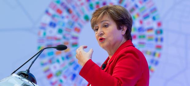 Kristalina Georgieva, directora del FMI, pronunciando su primer discurso al frente del cargo.