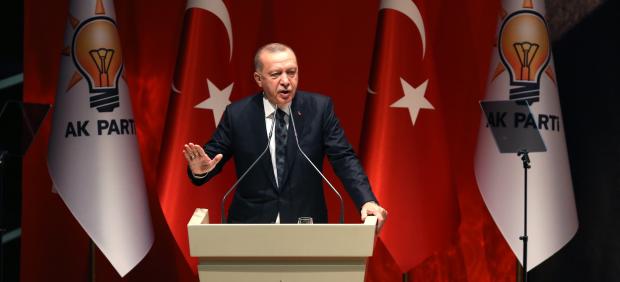 El presidente de Turquía, Recep Tayyip Erdogan, en un discurso ante miembros de su partido, el AKP