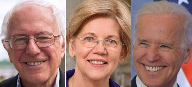 Bernie Sanders, Elisabeth Warren y Joe Biden.