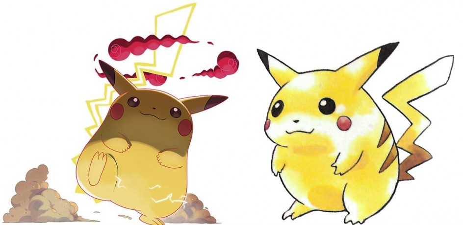 Pikachu forma Gigamax y el aspecto original de Pikachu Pikachu forma Gigamax y el aspecto original de Pikachu